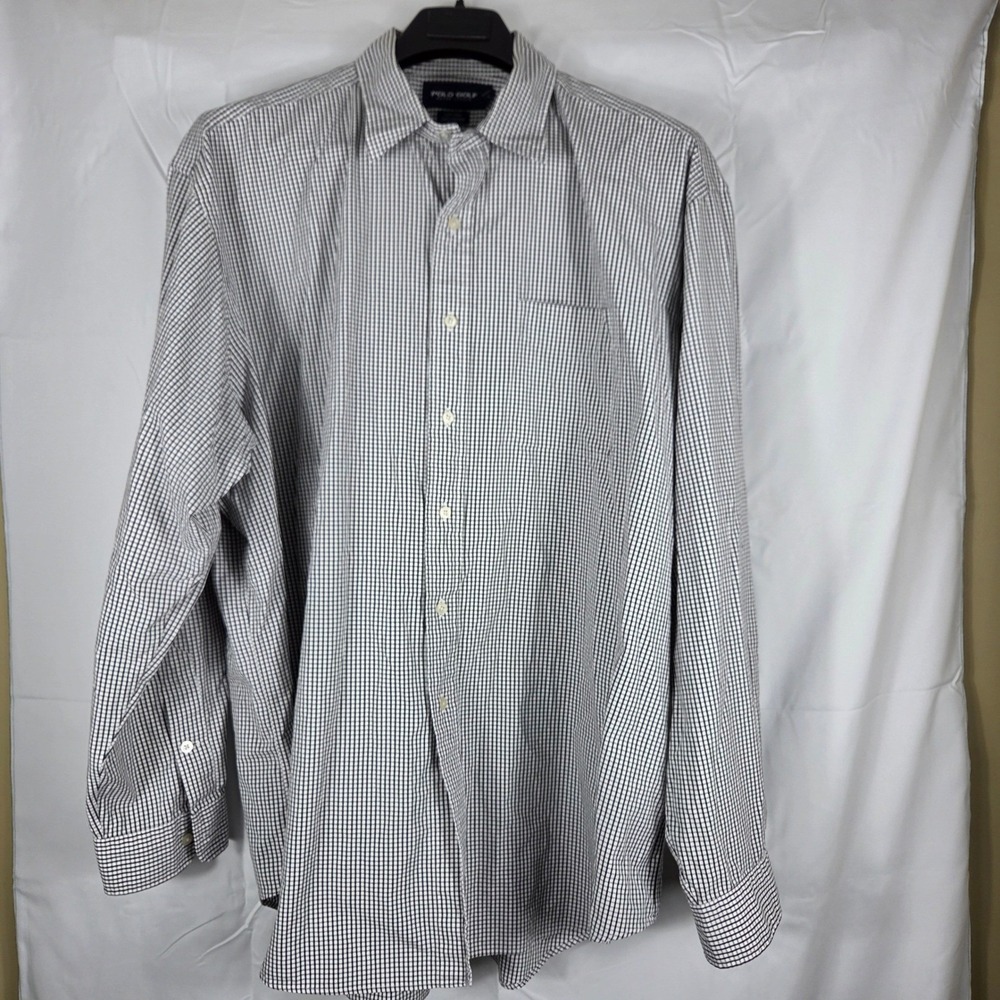 Polo Golf Ralph Lauren Mens XXL‎ Black White Gingham Cotton Button Down Shirt